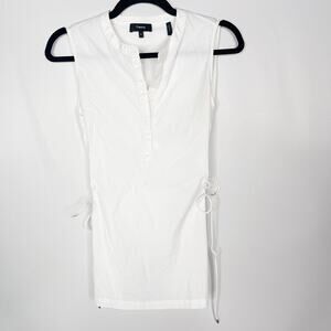 Theory Womens M White Sleeveless Tied Popover Cahliway Shirting Blouse Cotton